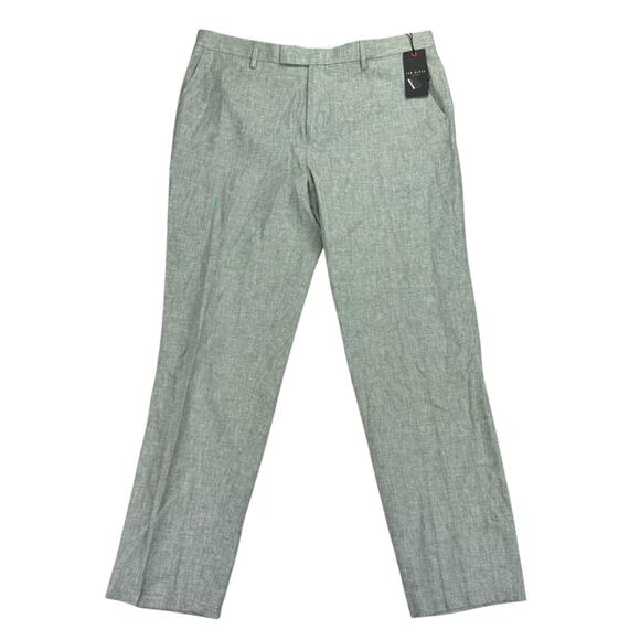 Ted Baker Mens Damaskt Slim Fit Linen Blend Chino Pants Olive Green 38R - Picture 1 of 4